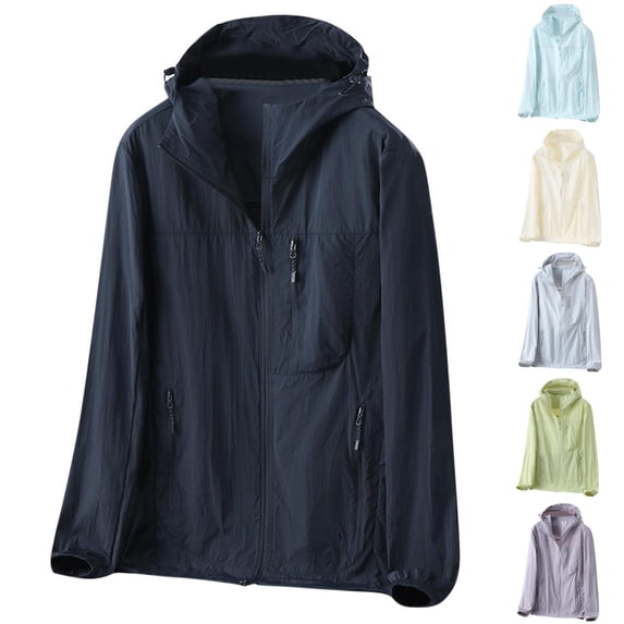 Hvyesh Womens Mens Cycling Rain Jackets UPF 50+ Sun Protection Jacket Lightweight Running Hooded Sun Jacket Zipper Quick Drying Workout Coats