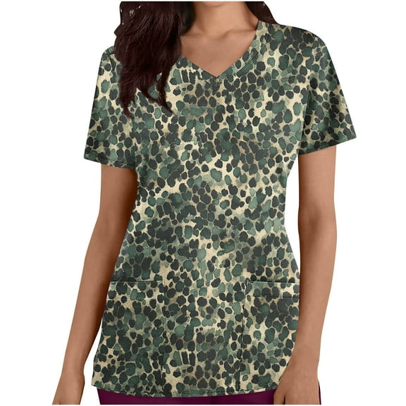 Hvyesh Womens Nursing Scrub Tops Floral Printed Working Uniform Short Sleeve V Neck Workwear Blouse T-shirt with Pockets
