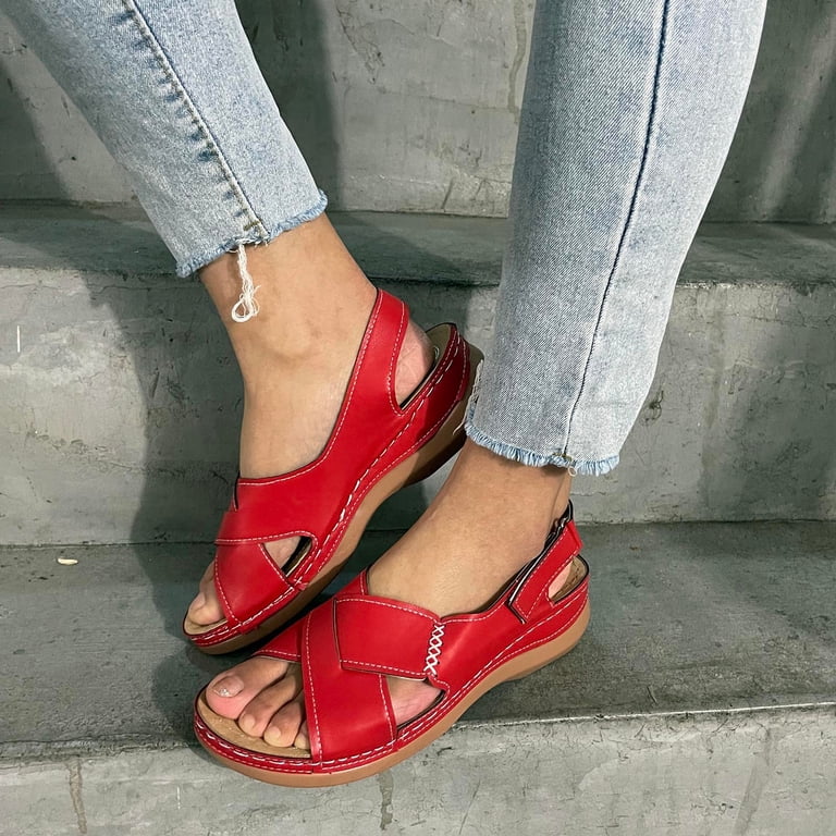 Orthopedic Sandals For Women - Walking Slippers With Arch Support, Low Wedge Platform, Slip-On Summer Shoes