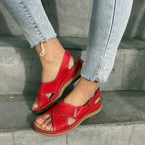 Hvyesh Womens Orthopedic Sandals Summer Ankle Strap Wedge Sandals Casual Open Toe Walking Slippers - Women Dressy Arch Support Thick Bottom Sandal