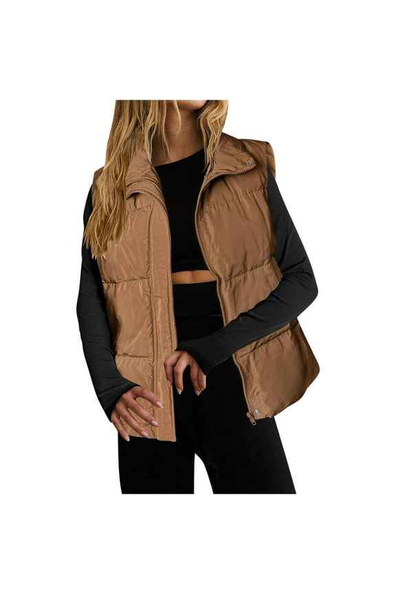 Womens Oversized Puffer Vest Stand Collar Full Zip Sleeveless Bubble Puffer Vest Quilted Padded Warm Coat Outwear