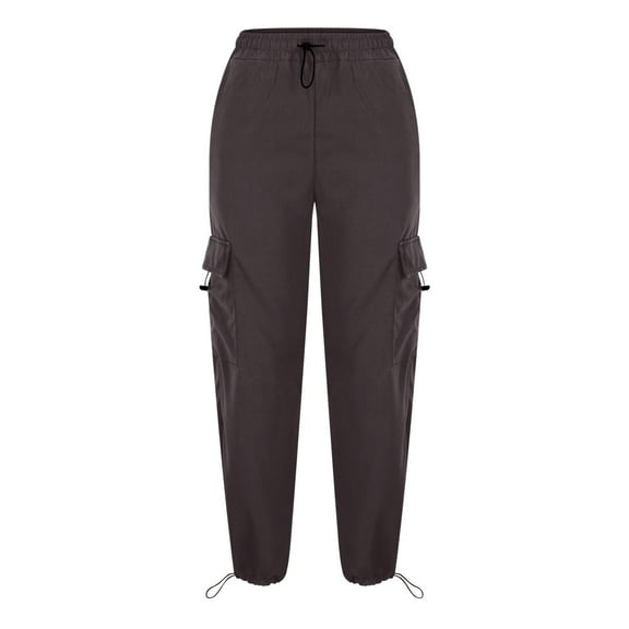Hvyesh Womens Parachute Pants Baggy Fit Cargo Pants with Pockets Teen Girls Elastic High Waist Ruched Cargo Pants Multiple Pockets Jogger Y2K Pants