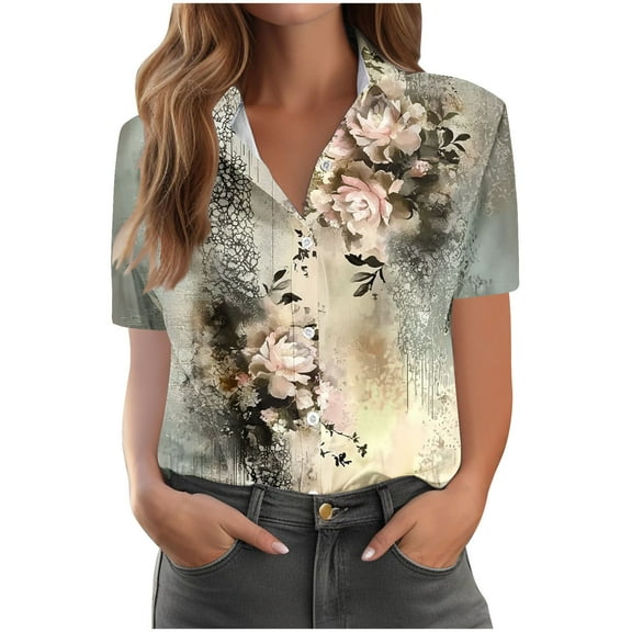 Hvyesh Womens Plus Size Button Down Shirts Dressy Short Sleeve Blouse Summer Business Casual Loose Fit Curvy Tops