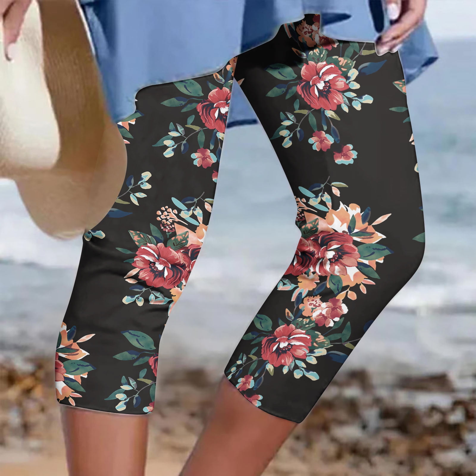 Hvyesh Womens Plus Size Capris Pants Soft High Waisted Yoga Leggings ...
