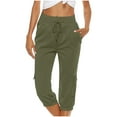 thumbnail image 1 of Hvyesh Womens Plus Size Cotton Linen Capris Summer High Waist Loose Fit Flowy Drawstring Casual Trousers Lightweight Lounge Pants, 1 of 8