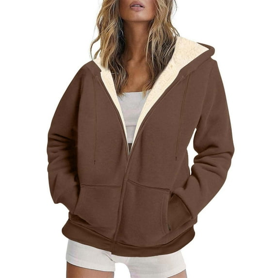 Hvyesh Womens Plus Size Hoodies Zip Up Sherpa Lined Fleece Jackets Cute Zip Up Sweatshirt Hooded Winter Coats With Pocket