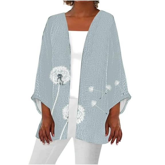 Hvyesh Womens Plus Size Lightweight Cardigan Open Front 3/4 Sleeve Tops Loose Fit Beach Cover