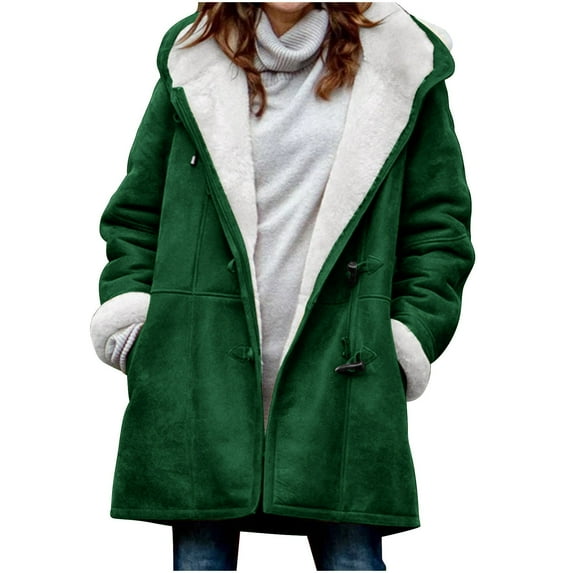 Hvyesh Womens Plus Size Winter Coats Warm Sherpa Fleece Lined Jackets Hooded Parka Faux Suede Pea Coat Outerwear 2025
