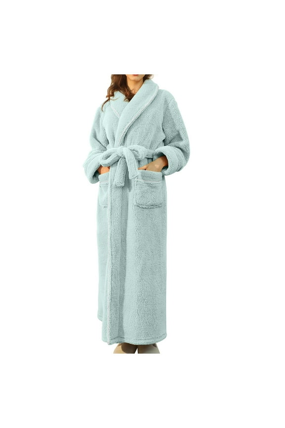 Womens Plush Fleece Robe, Flannel Fleece Bathrobe for Womens, Fluffy Cute Long House Coat Warm Long Sleeve Shawl Collar Full Length Sleepwear Pajamas
