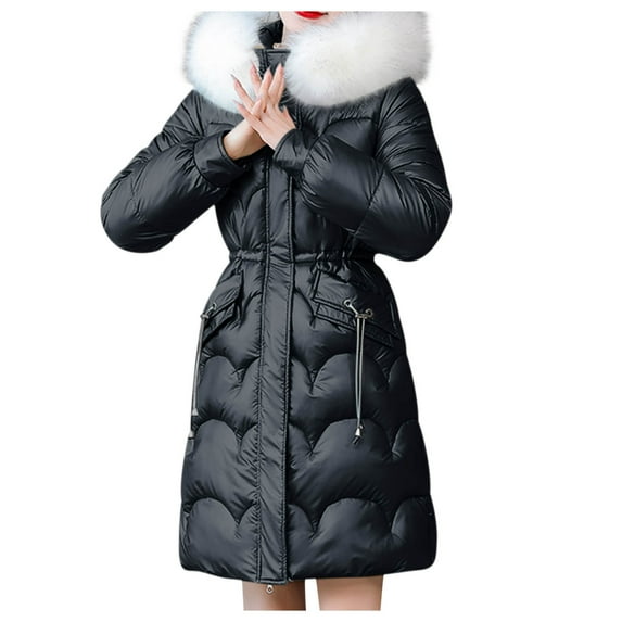 Hvyesh Womens Puffer Coat with Hood Winter Shiny Long Hooded Jacket Warm Long Sleeve Baggy Long Coats Quilted Jackets with Pockets