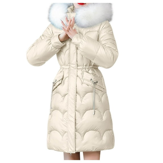 Hvyesh Womens Puffer Coat with Hood Winter Shiny Long Hooded Jacket Warm Long Sleeve Baggy Long Coats Quilted Jackets with Pockets