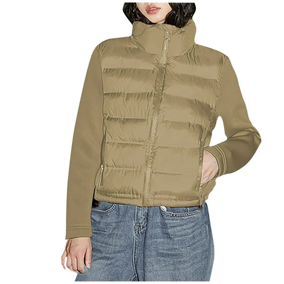 Hvyesh Womens Puffer Jackets Long Sleeve Stand Collar Winter Coats Regular Fit Quilted Zipper Outwear with Pockets