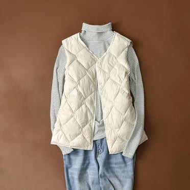 Hvyesh Womens Puffer Vest Plus Size Cropped Quilted Sleeveless Jackets Lightweight Solid Gilet Jacket Winter Warm Button Down Waistcoat