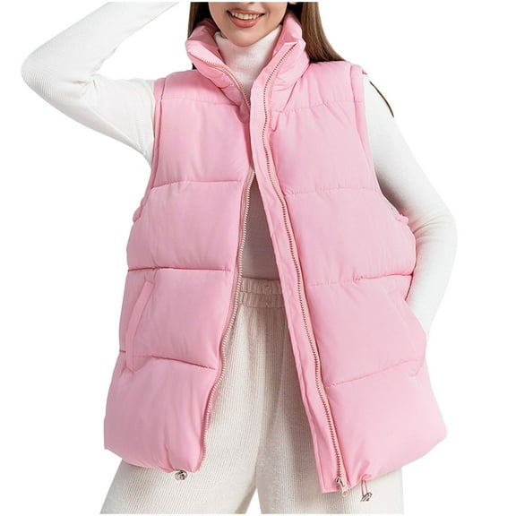 Hvyesh Womens Puffer Vest Regular Fit Stand Collar Waistcoat Full Zip Sleeveless Bubble Puffer Vest Quilted Padded Coat Outwear