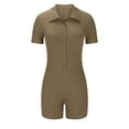 thumbnail image 1 of Hvyesh Womens Rompers Ribbed Short Sleeve Zip Front Bodysuit Stretch Tummy Control Yoga Workout Rompers Khaki,XL, 1 of 4