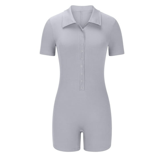 Hvyesh Womens Rompers Ribbed Short Sleeve Zip Front Bodysuit Stretch Tummy Control Yoga Workout Rompers