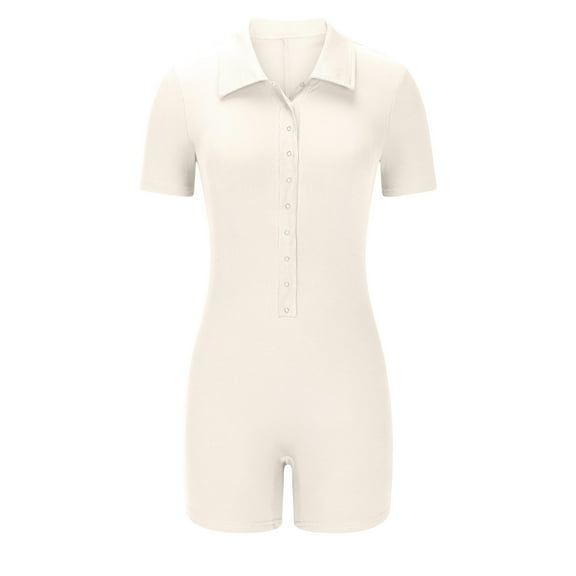 Hvyesh Womens Rompers Ribbed Short Sleeve Zip Front Bodysuit Stretch Tummy Control Yoga Workout Rompers