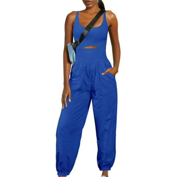 Hvyesh Womens Running Onesie Athletic Romper Pants Hollow Out Jumpsuit Hiking Outfits One Piece Workout Jumpsuits with Pockets