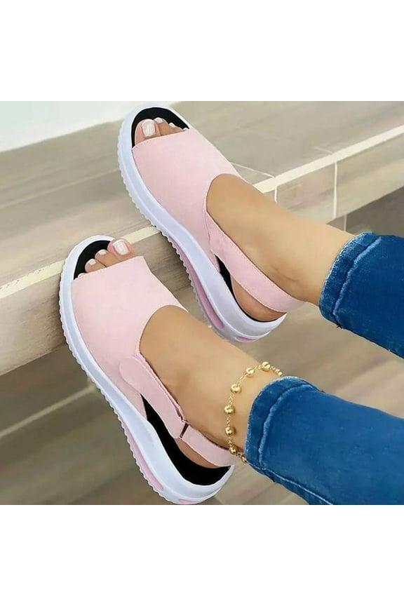 Womens Sandals Summer Ladies Shoes Fish Mouth Medium Wedge Heel Metal Buckle Womens Sandals Pink US 5