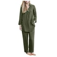 thumbnail image 1 of Hvyesh Womens Sets Plus Size Cotton Linen 2 Piece Outfit Casual V Neck T-Shirt Loose Pants Solid Sets Cozy Loungewear, 1 of 8