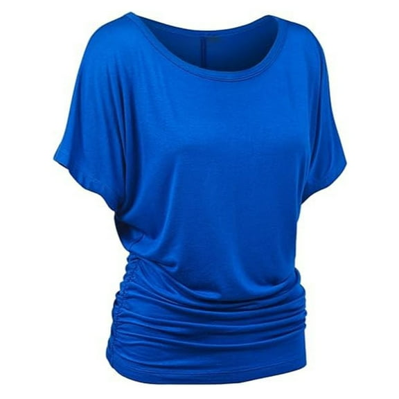 Hvyesh Womens Short Sleeve Boat Neck Side Shirring Dolman Drape Top Plus Size Solid Blouse Slim Fit Business Work Tee Shirt
