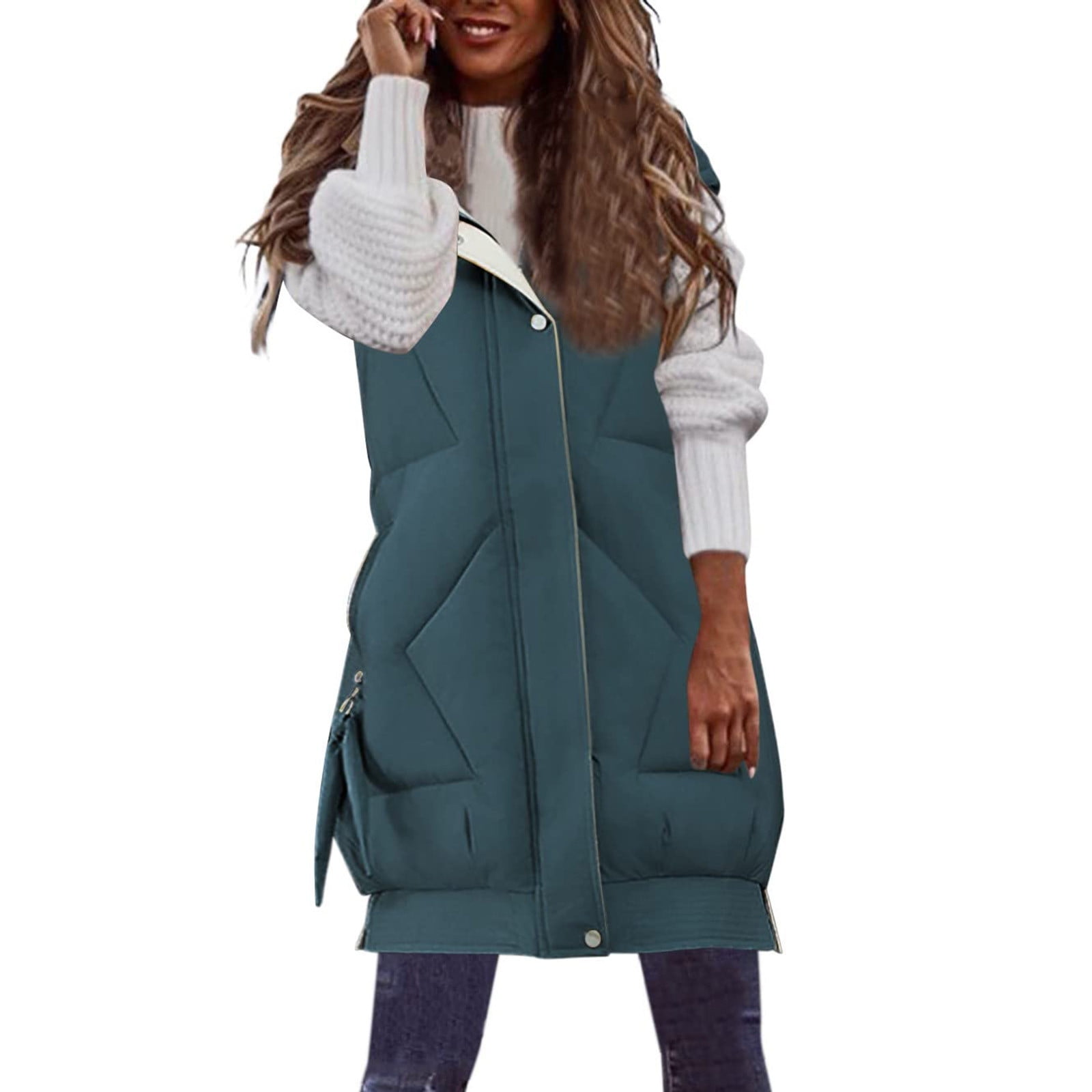 Hvyesh Womens Sleeveless Hooded Vests Warm Fully Zip Front Snap