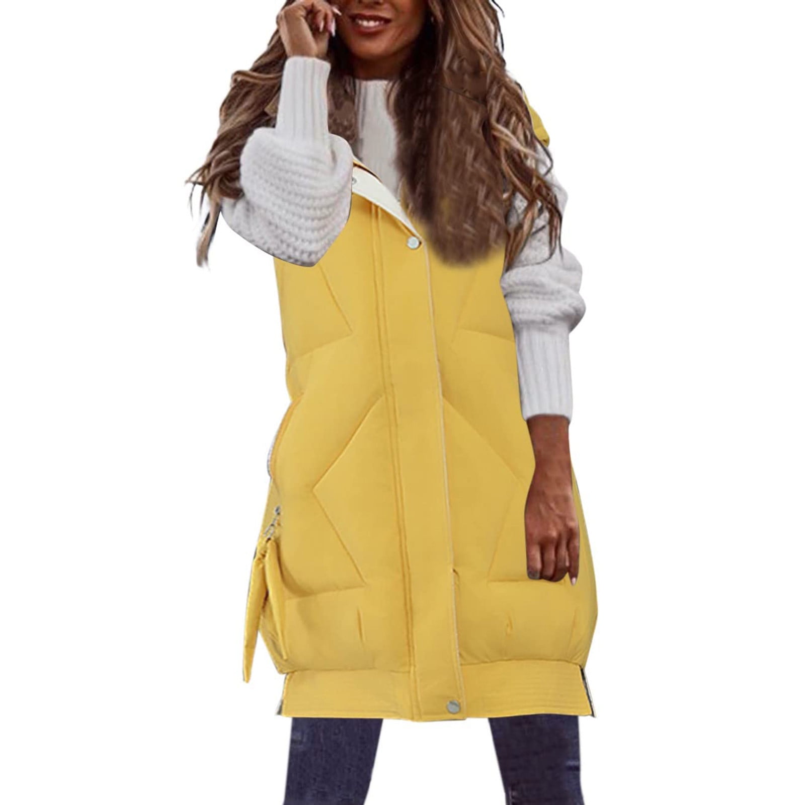 Hvyesh Womens Sleeveless Hooded Vests Warm Fully Zip Front Snap