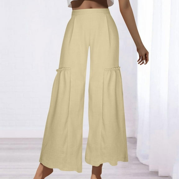 Hvyesh Womens Straight-Leg Pull-on Pants Cotton Linen Trousers Palazzo Lounge Pants Slacks Summer Casual Comfy Loose Pants 2025