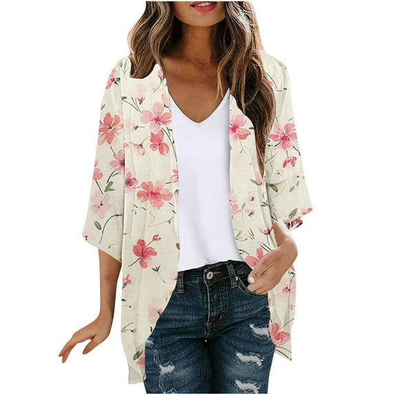 Hvyesh Womens Summer Cardigan Lightweight 3/4 Sleeve Kimono Cardigans Beach Vacation Cover up