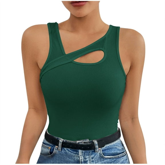 Hvyesh Womens Summer Cutout Tank Tops Sleeveless Shirts Ribbed Tanks Slim Fitted Y2K Sexy Basic Tee Shirt