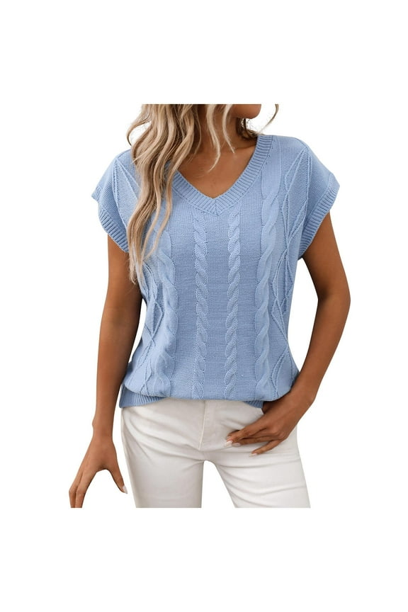 Womens Sweater Vest 2025 Summer V Neck Casual Sleeveless Sweaters Loose Cable Knit Pullover Tops