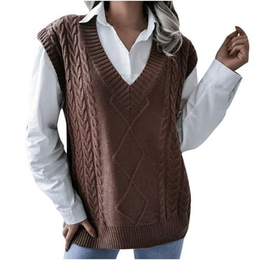 Hvyesh Womens Sweater Vest V Neck JK Uniform Kint Vests Solid Classic Sleeveless Pullover Sweaters Tops