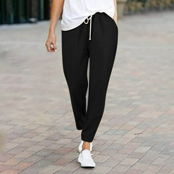 Hvyesh Womens Sweatpants Cotton Linen Elastic Waisted Drawstring Lounge Pants Slim Fit Athletic Joggers with Pockets
