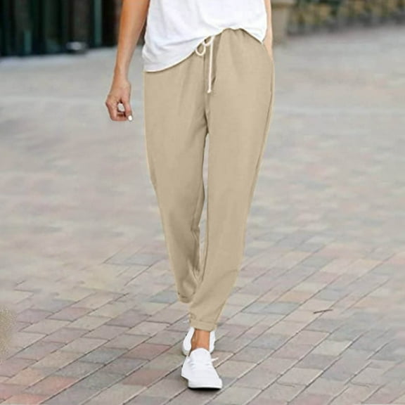 Hvyesh Womens Sweatpants Cotton Linen Elastic Waisted Drawstring Lounge Pants Slim Fit Athletic Joggers with Pockets