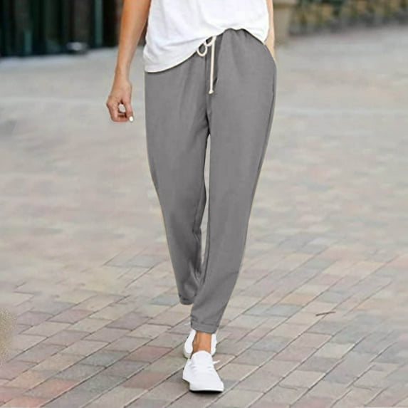 Hvyesh Womens Sweatpants Cotton Linen Elastic Waisted Drawstring Lounge Pants Slim Fit Athletic Joggers with Pockets