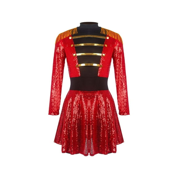 Hvyesh Womens Tassel Shoulder Lion Tamer Costume Long Sleeve Halloween Circus Ringmaster Dress