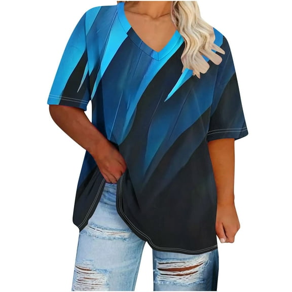 Hvyesh Womens Tie Dye Shirts Plus Size Top Summer Tie Dye Short Sleeve Shirt Casual V Neck Tee