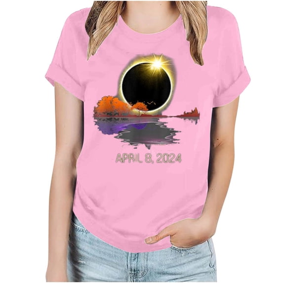 Hvyesh Womens Total Solar Printed T-Shirt Casual Crewneck Short Sleeve Shirt Tops Basic Summer Tee Women Tshirts Under $10