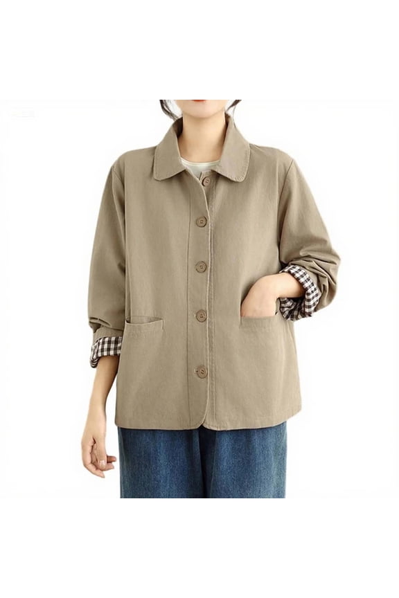 Womens Trench Coat Oversized Fall Barn Jacket Lapel Collar Solid Windproof Overcoat Fall Coat for Ladies