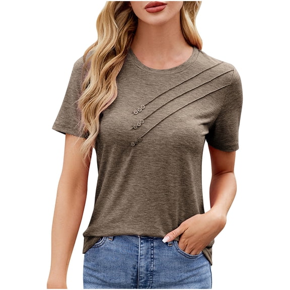Hvyesh Womens Tshirts Short Sleeve Casual Summer Dressy T Shirts Crewneck Business Workout Basic Blouses Tops