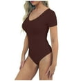 thumbnail image 1 of Hvyesh Womens V Neck Bodysuit Short Sleeve Bodysuits for Women Going Out Thong Body Suit Tops Shirts, 1 of 3