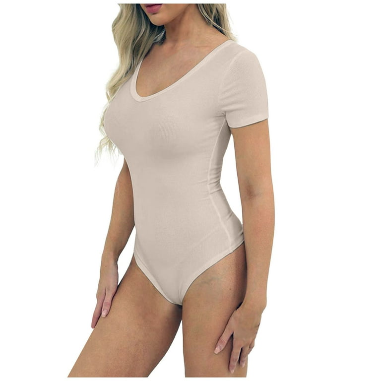 Hvyesh Womens V Neck Bodysuit Short Sleeve Bodysuits for Women