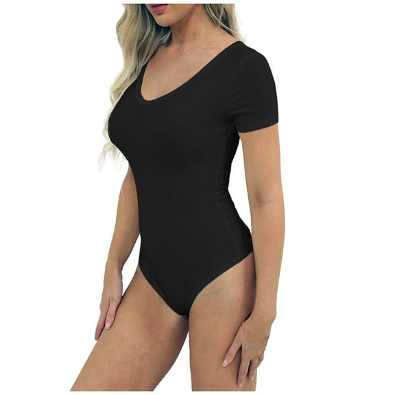Hvyesh Womens V Neck Bodysuit Short Sleeve Bodysuits for Women Going Out Thong Body Suit Tops Shirts