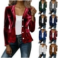 thumbnail image 1 of Hvyesh Womens Velvet Blazer Suit Jacket Long Sleeve Notched Lapel Button Coat Work Office Blazer Jacket with Pockets, 1 of 8