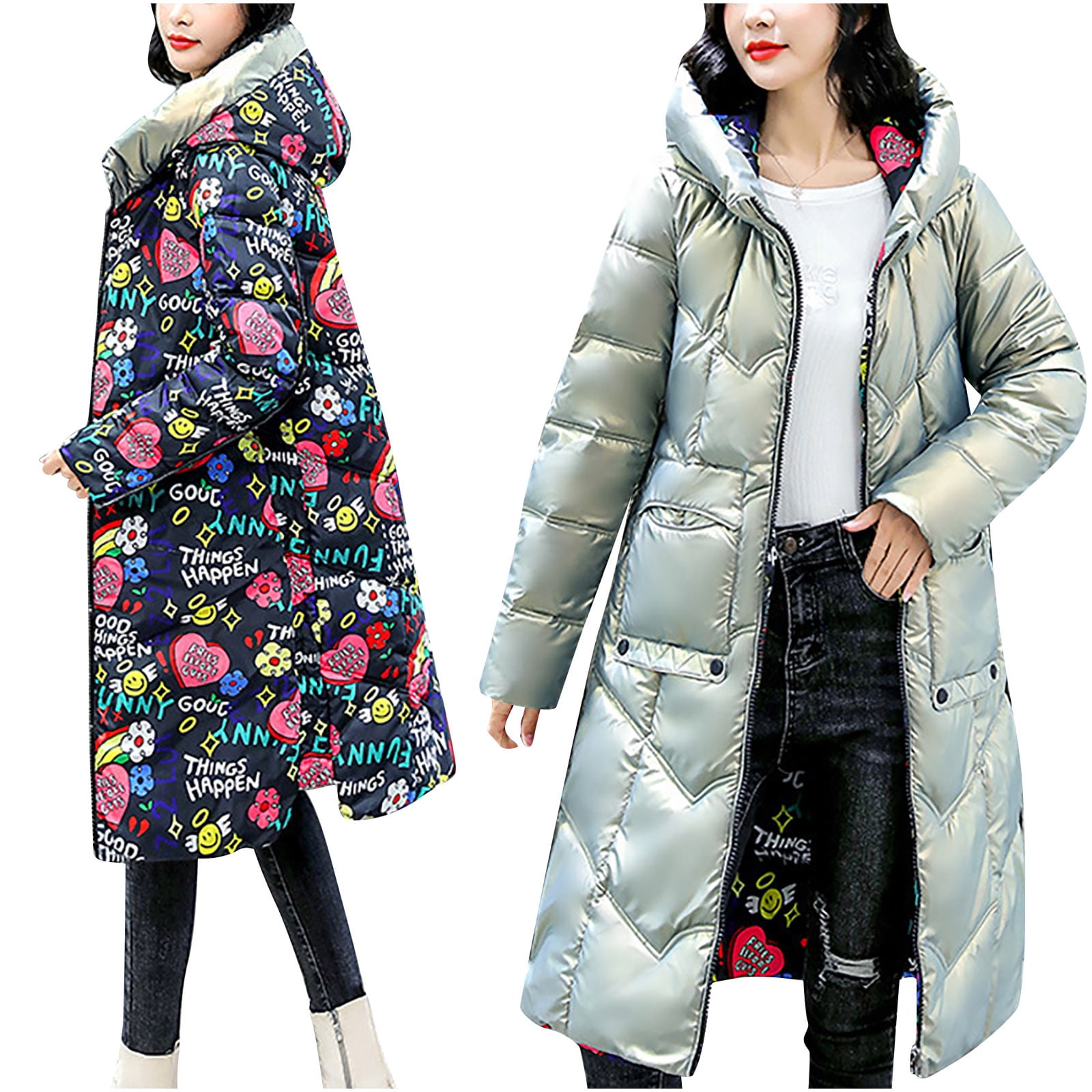 Hvyesh Womens WaterResistant Hooded Puffer Coat Winter Long Hooded