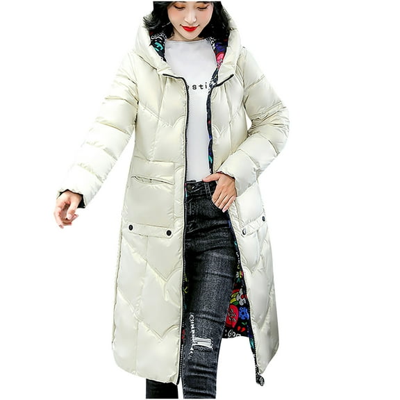 Hvyesh Womens Water-Resistant Hooded Puffer Coat Winter Long Hooded Jacket Warm Long Sleeve Baggy Long Coats Quilted Jackets with Pockets