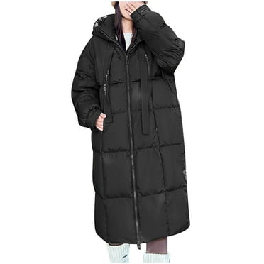 Hvyesh Womens Winter Long Puffer Coats Thicken Warm Quilted Jacket Mid-Length Hood Outerwear Soft Padded Coat