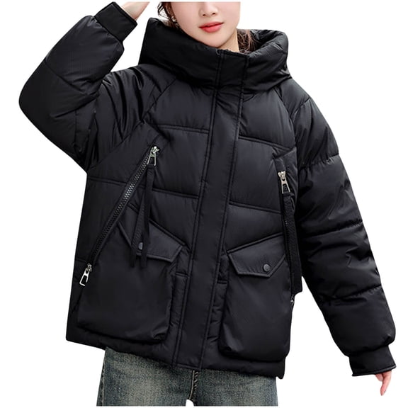 Hvyesh Womens Winter Puffer Jacket Long Sleeve Full Zip Puffer Coats Oversized Quilted Padded Coat with Pockets Black XL