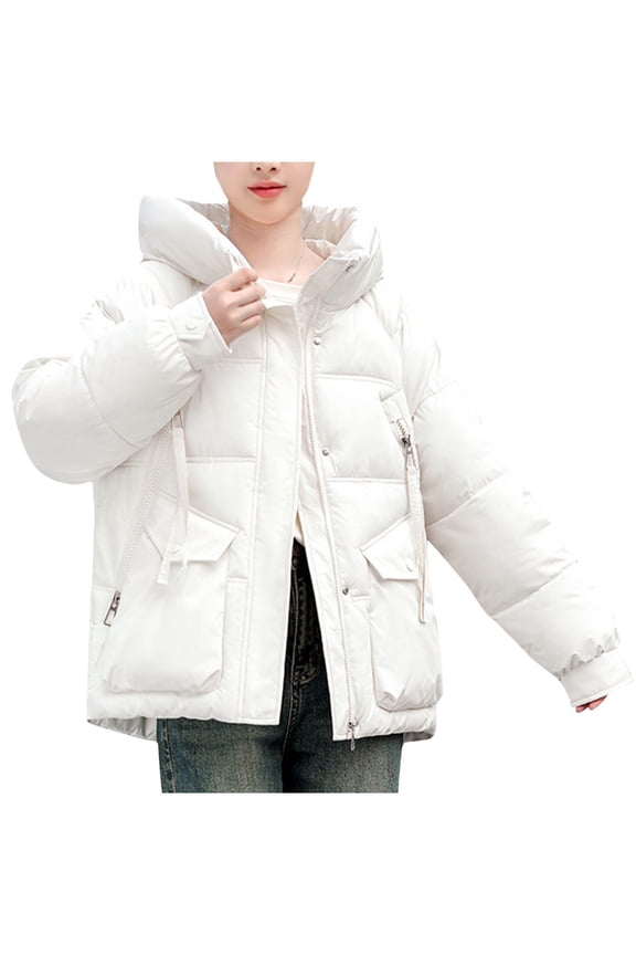 Womens Winter Puffer Jacket Long Sleeve Full Zip Puffer Coats Oversized Quilted Padded Coat with Pockets White XL