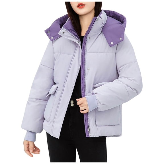 Hvyesh Womens Winter Puffer Jacket Warm Quilted Hooded Jackets Comfy Stand Collar Zip Up Padded Coat Thermal Outdoor Coat with Pockets